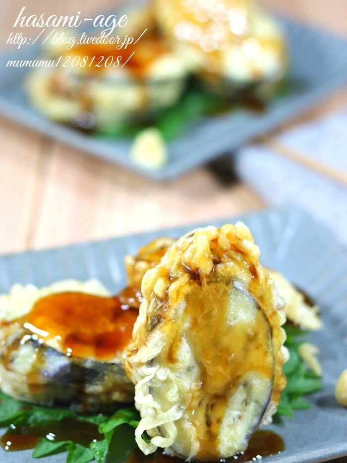 肉だねちょっとで食べごたえたっぷり! 茄子のはさみ揚げ