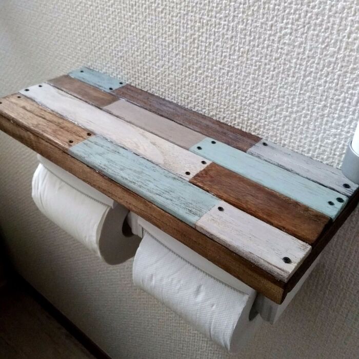 100均すのこリメイク☆トイレ棚ver.2♡ペイントでスクラップウッド風
