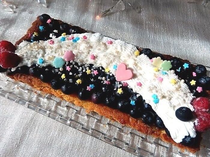 七夕に♪ミルキーウェイな焼きプリンのブルーベリータルト