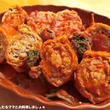 野菜ジュースで簡単★ 豚肉油揚げのロール煮