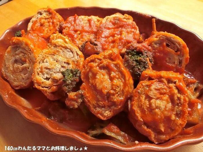 野菜ジュースで簡単★ 豚肉油揚げのロール煮