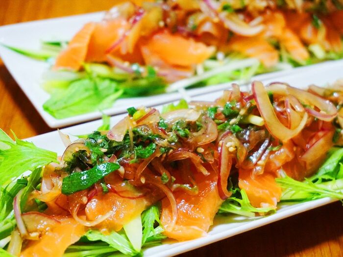 コストコのサーモンアレンジレシピ②野菜たっぷり和風カルパッチョ