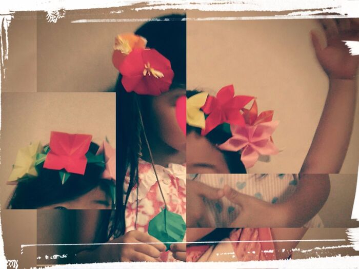 モアナとオソロ!?折り紙で花冠三種類を簡単手作り♥【折り紙&100均】