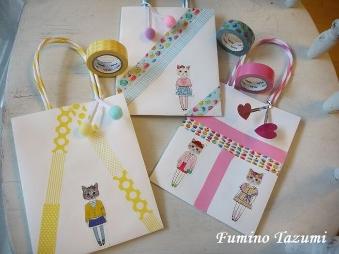 【ダイソー】キュートカラーの紙袋をマステで可愛くアレンジ