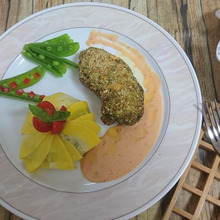 イベリコ豚の香草パン粉焼き コリンキーのシャルロットを添えて