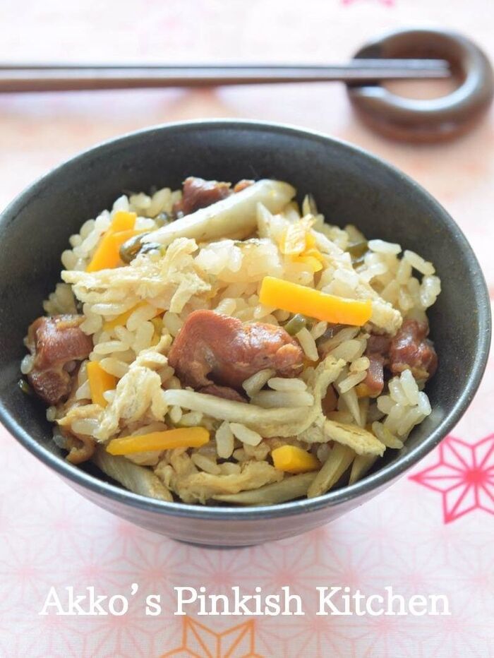 簡単&時短♡やきとり缶と塩こんぶの炊き込みごはん