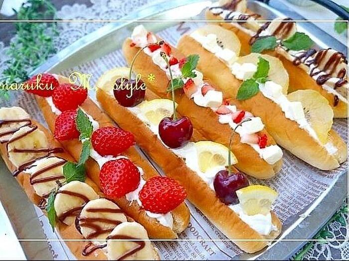 簡単♪市販のスナックパンでスイーツロール*ダブルクリーム♪