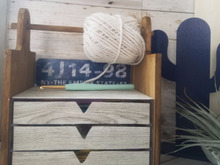 【100均リメイク】ダイソーの3段引き出しケースを木目調ニッティングBOXに