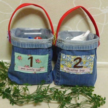 ジーンズリメイク/簡単!エコ!可愛い!ワンハンドルの小物入れ