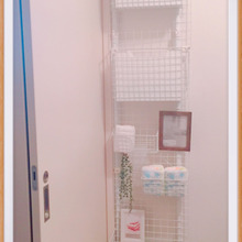 ◼︎タオル収納◼︎突っ張り棒とワイヤーネットで壁面収納