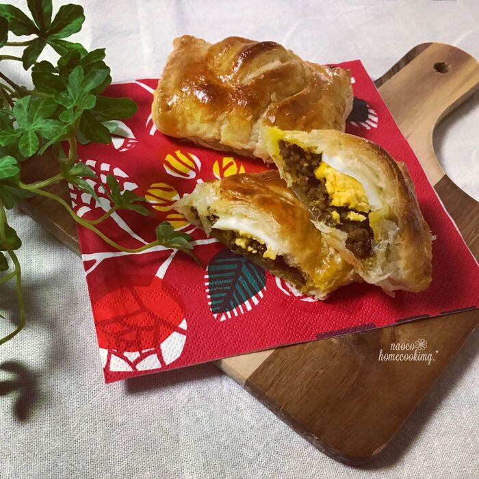 冷凍パイシートで簡単♪ ゆで卵入りきのこカレーパイ