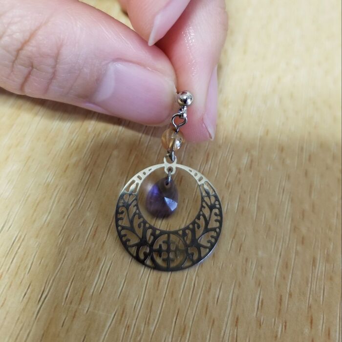 ⬛透かしパーツとアメジストクリスタルピアスの作り方