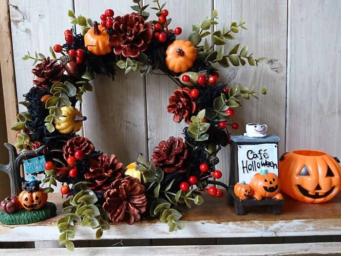 【100均リメイク】インテリアになじむ大人かわいいハロウィンリース作り☆