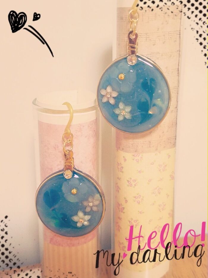 ハートとお花のピアス