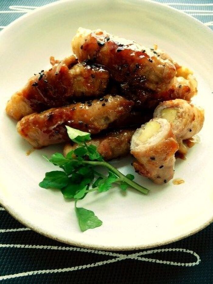 サツマイモの豚肉巻き!!大学芋風味