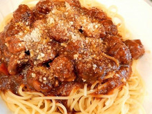 わんわん物語にあこがれて♪デミグラスソース缶でミートボールスパゲッティ