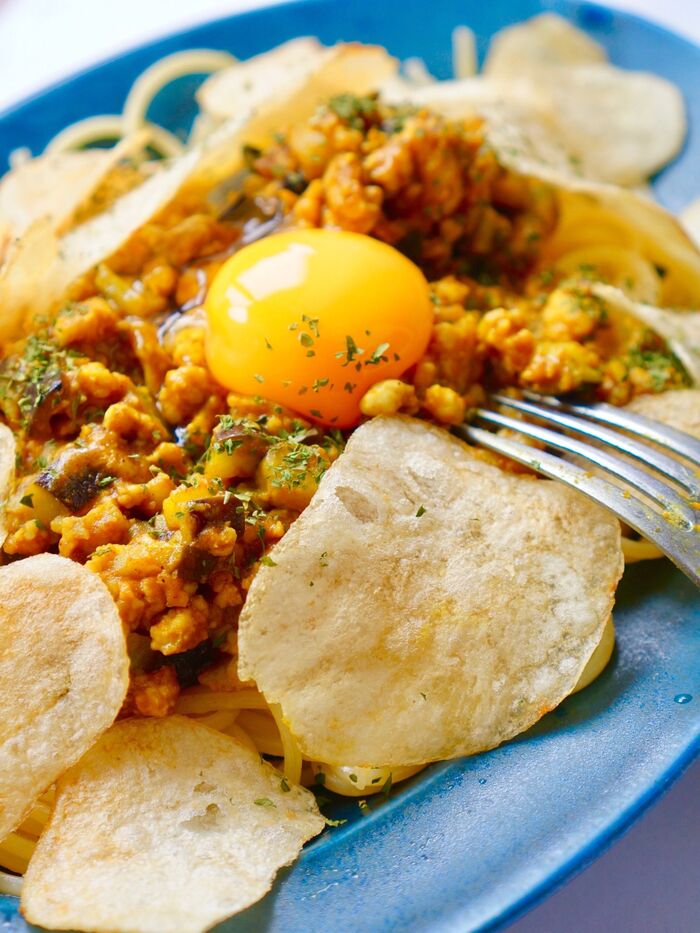とりのひき肉で安くて美味しい♡キーマカレーパスタ