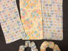 セリアのガーゼで、子供用ガーゼハンカチ(ハーフサイズ)と子供用シュシュ♡