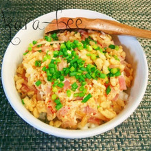 我が家の定番♡3分で絶品♪時短ベーコン卵天丼