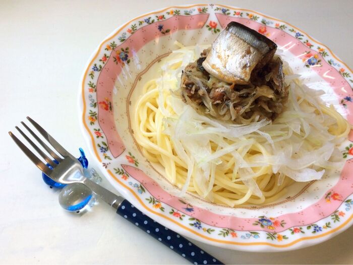 yukinocafeさんの〜サバ味噌缶&玉ねぎの健康パスタをサンマ缶でアレンジ★