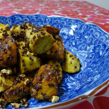 安納芋とシルクスイートのメープル大学芋、アーモンドカカオニブ風味