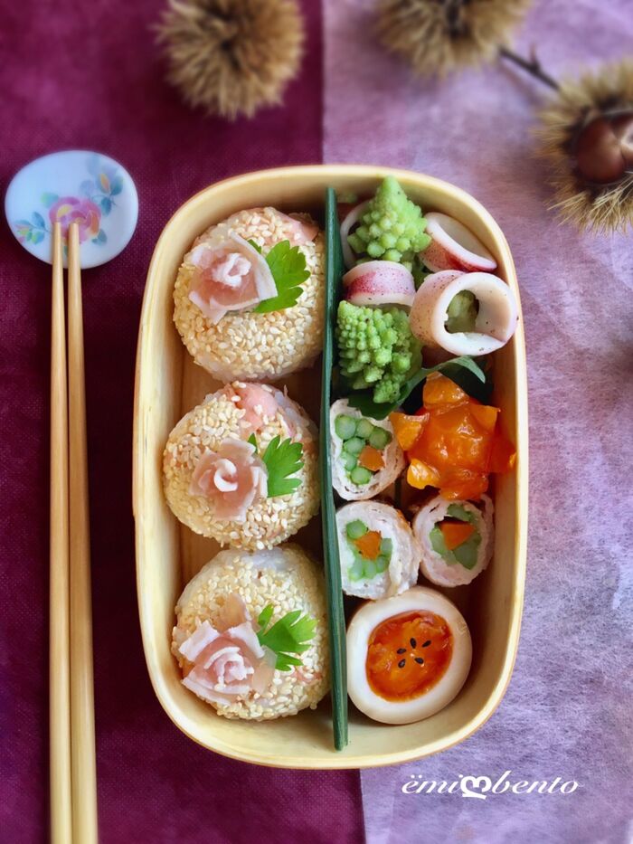 花生ハム乗せで可愛く免疫力up!! 手毬弁当