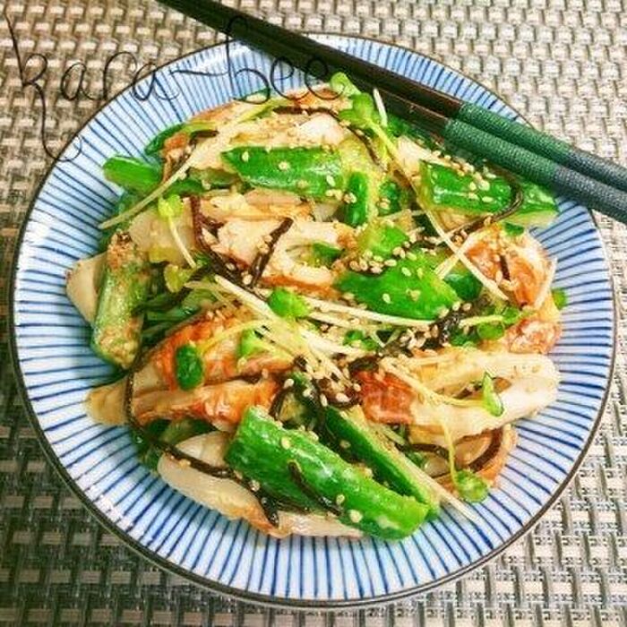 簡単節約♡キュウリとちくわの塩こんぶマヨわさポン