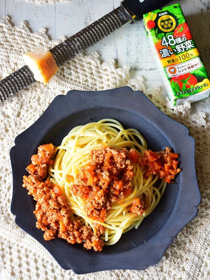 野菜ジュース♥ちょっぱや!ミートソース♥カクテル付【*作り置き*野菜ジ*お手軽*豚肉】10分~20分