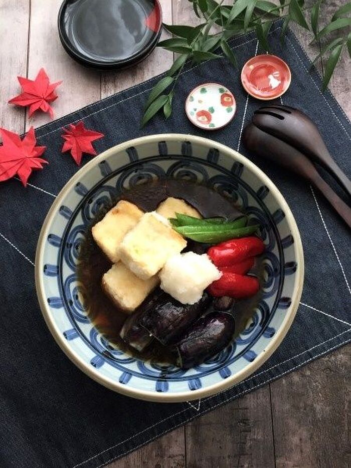 めんつゆを使ってお手軽に♪揚げ出し豆腐&茄子