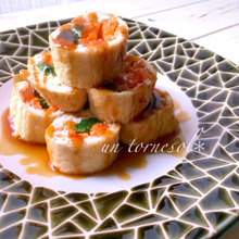 動脈硬化予防効果に‼火を使わずに作る☆ヘルシー油揚げロール~照り焼きソースがけ~