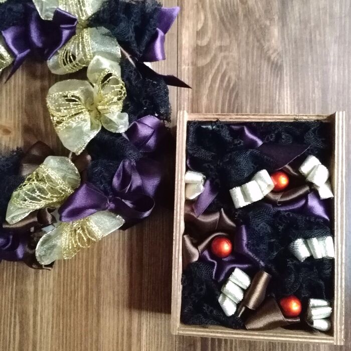 簡単ハロウィンボックス☆余りリボンと100均ウッドボックスで♡