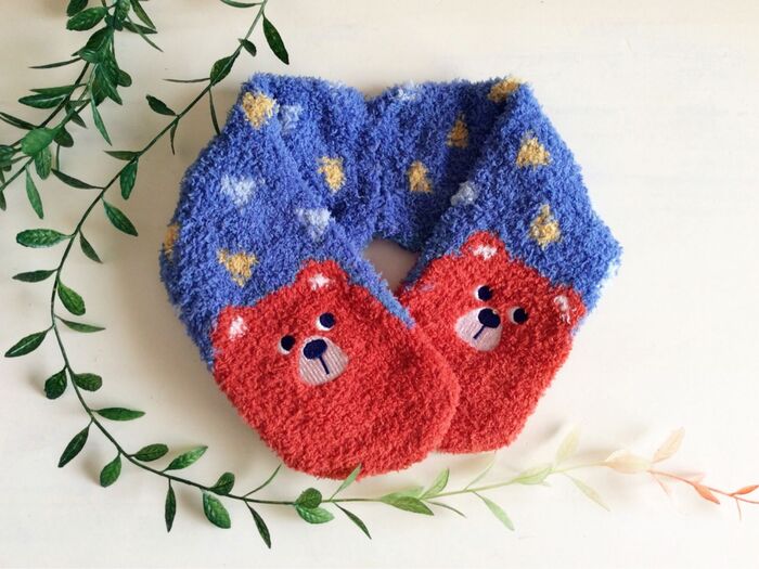 簡単★くまのルームソックスで作る★キッズ用ネックウォーマー