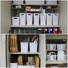 セリアの「ラッセバスケット」でキッチン吊戸棚を使いやすくシンプルに収納♪