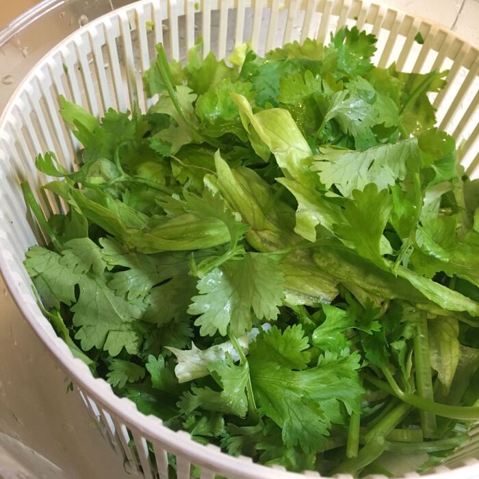 ①パクチーを食べやすい大きさに切る