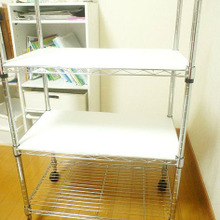 使える★ダイソーの貼れるボードでスチールラックをナチュラルな棚に?