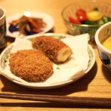 平日の時短コロッケ定食