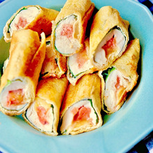 ヘルシー!冷めても美味しい☆油揚げで低カロリー「ささみ明太子チーズ春巻き」