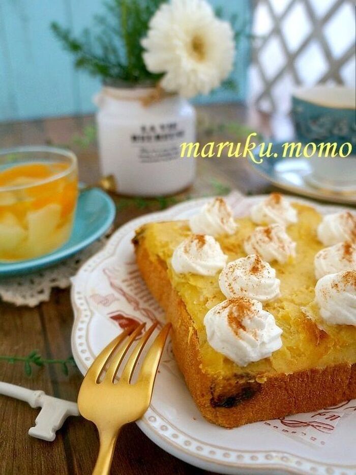 お花がある風景♪レンジで安納芋のスイートポテト