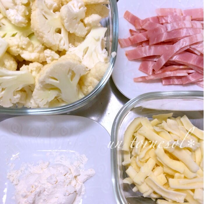 ①カリフラワーは小房のままスライスして!