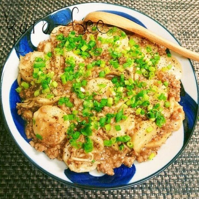 ビールもご飯も進む!長いもの舞茸そぼろあんかけ