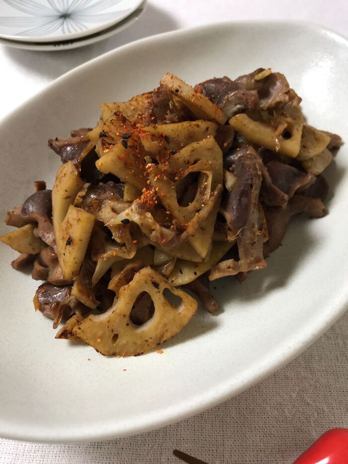 コリコリほくほく♪砂肝と蓮根の炒めもの