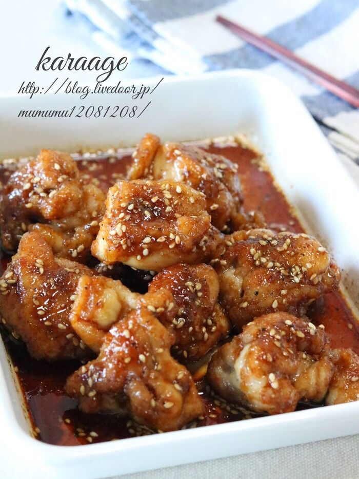 鶏の唐揚げ甘辛醤油・山椒風味。