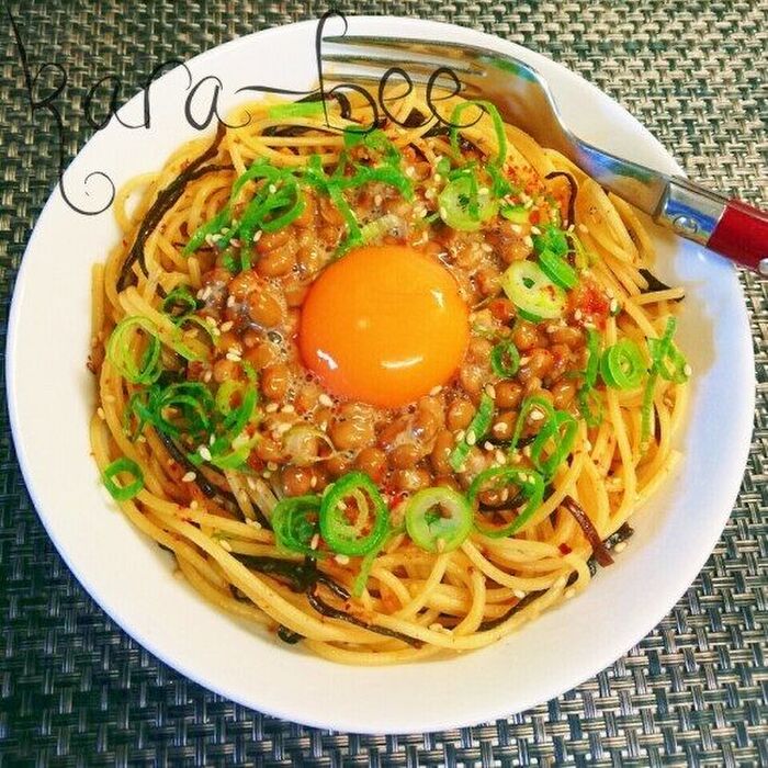 おひとり様ランチに♡簡単激ウマ!食べラー塩こんぶ納豆パスタ
