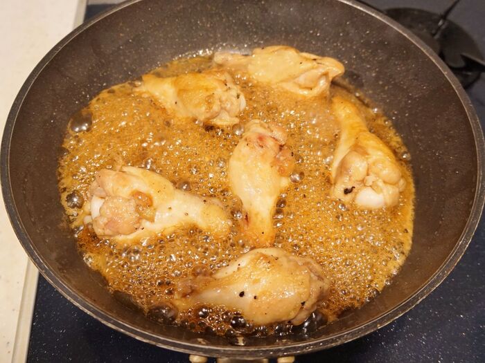 タレを煮絡めて完成です!