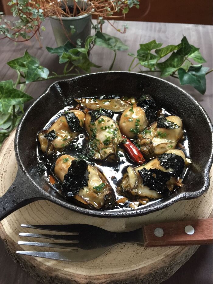 マジうま!味付け海苔と牡蠣のアヒージョ
