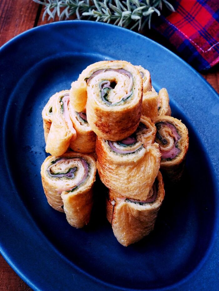 フライパン1つで!パパっとおつまみ!「大葉とガリのきつねロール」