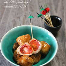 ミニトマトの肉巻き照り焼き。