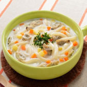 パスタ風あったかうどん「簡単!クラムチャウダーうどん」