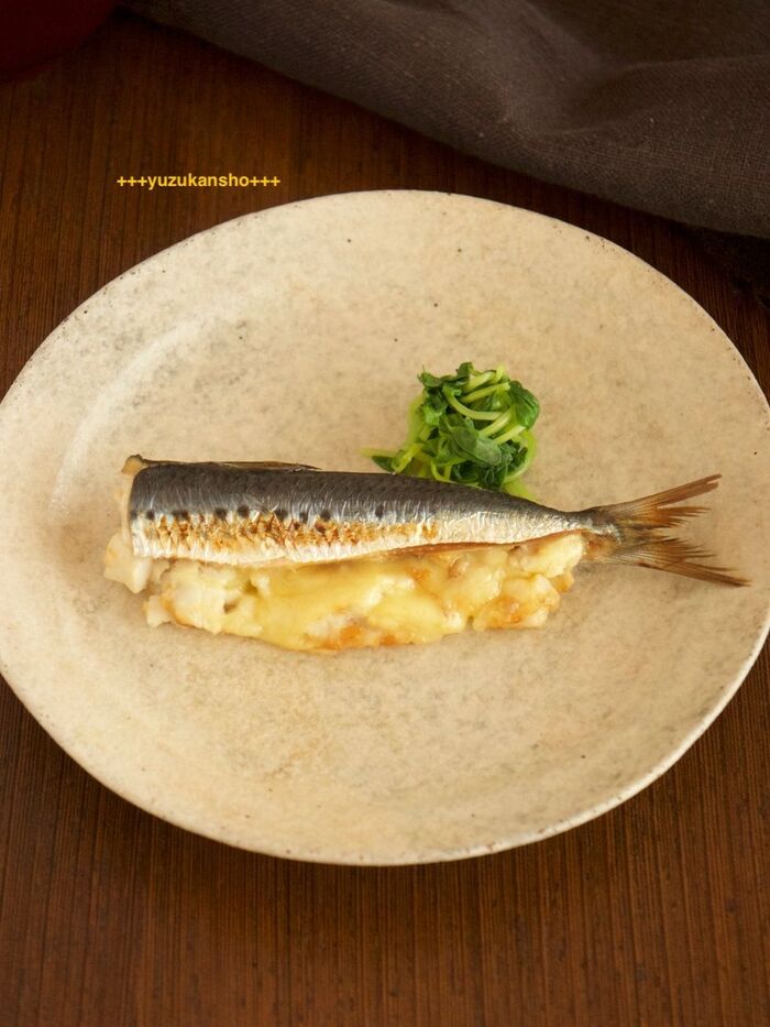 節分メニュー いわしの里芋チーズ挟み焼き