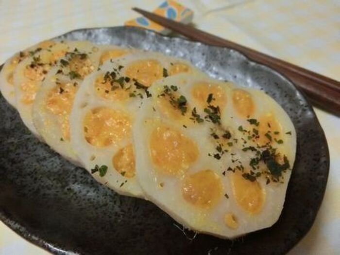 おもてなしにもおつまみにも♪ れんこんの梅黄身詰め